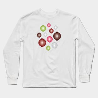 Lanterns | Mid Autumn Festival | Maroon Pink Green | White Long Sleeve T-Shirt